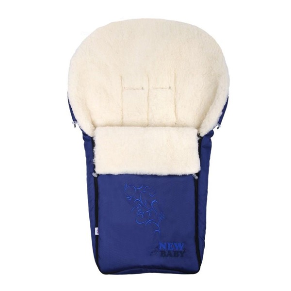 Luksusowy śpiworek z owczego runa New Baby granatowy