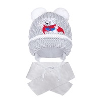 Zimowa czapka z szalikiem New Baby miś J szara