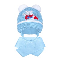 Zimowa czapka z szalikiem New Baby miś J jasnoniebieska