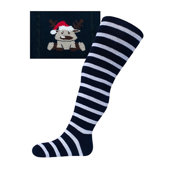 Bawełniane rajstopy New Baby ciemno niebieskie z reniferem