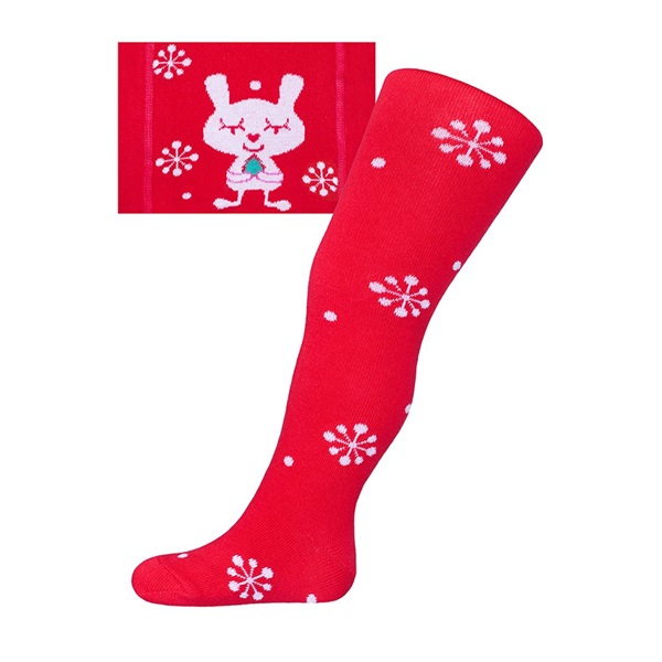 Bawełniane rajstopy New Baby czerwone z śnieżynkami i kotkiem