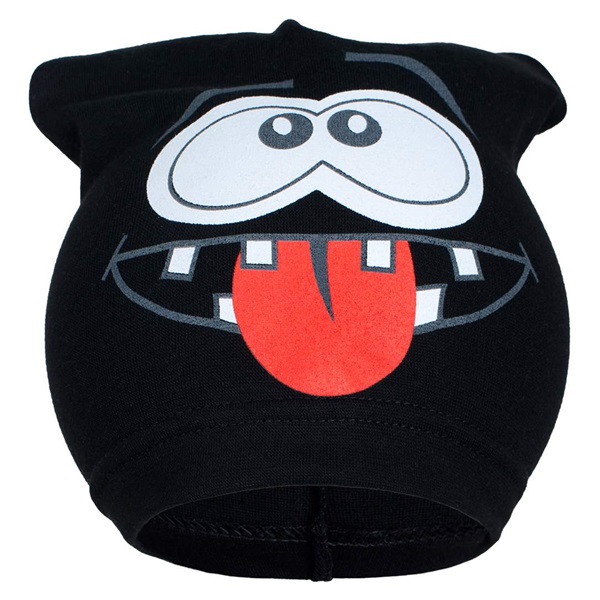 Wiosenna czapka New Baby z wesołą twarzą czarna