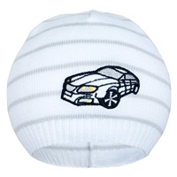Wiosenna czapka z dzianiny New Baby samochód biało-szara