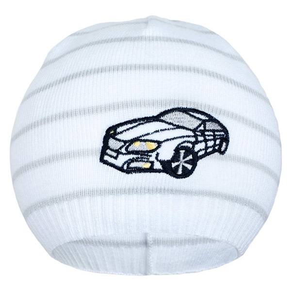 Wiosenna czapka z dzianiny New Baby samochód biało-szara