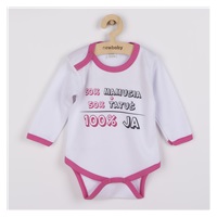 Body z nadrukiem New Baby 50% MAMUSIA + 50% TATUŚ - 100% JA różowe