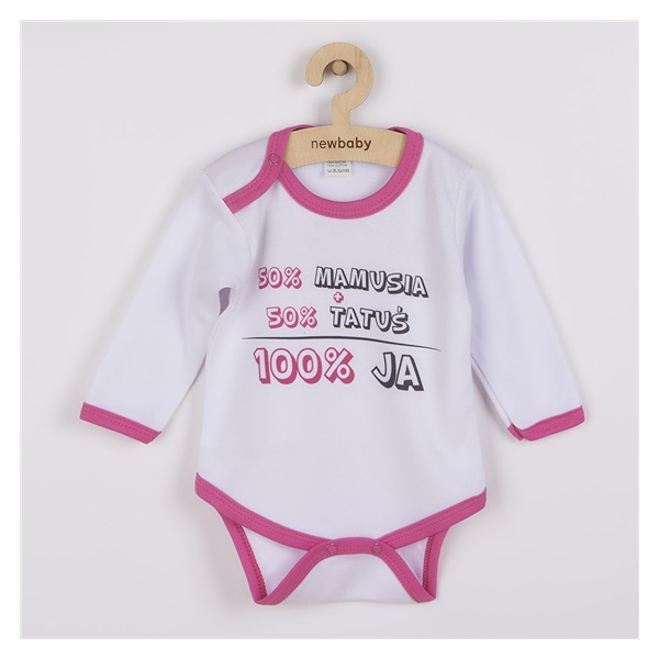 Body z nadrukiem New Baby 50% MAMUSIA + 50% TATUŚ - 100% JA różowe
