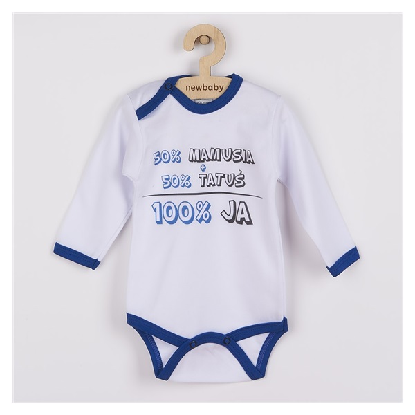 Body z nadrukiem New Baby 50% MAMUSIA + 50% TATUŚ - 100% JA niebieskie