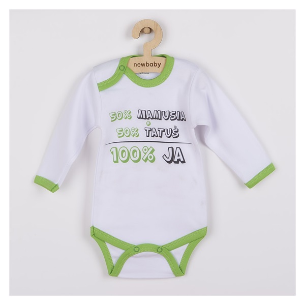 Body z nadrukiem New Baby 50% MAMUSIA + 50% TATUŚ - 100% JA zielone