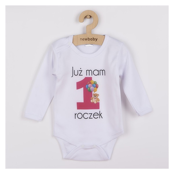 Body z nadrukiem New Baby JUŻ MAM 1 ROCZEK różowy