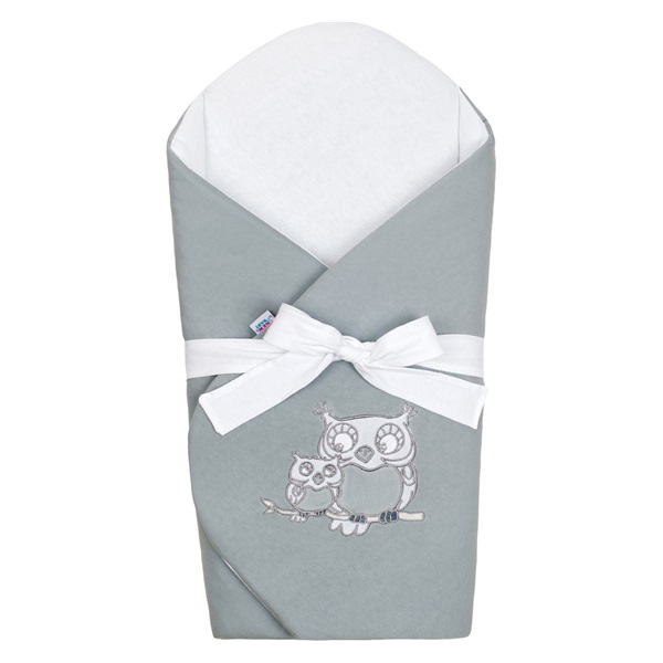 Becik z kokardą i usztywnieniem New Baby Sówki szary