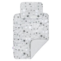 Luksusowe gniazdko z kołdrą i poduszką dla dziecka New Baby biało-szare gwiazdki