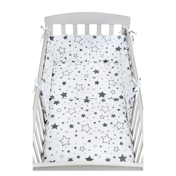 3-częściowy zestaw pościeli New Baby 90/120 biały gwiazdy szare