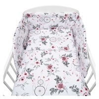 3-częściowa pościel New Baby 90/120 cm biała kwiaty i piórka