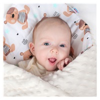 Dwustronny Becik z Minky New Baby 75x75 cm teddy szary gwiazdki turkusowe