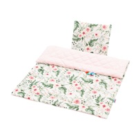 Dwustronny Zestaw z Velvet do wózka New Baby kwiaty różowy