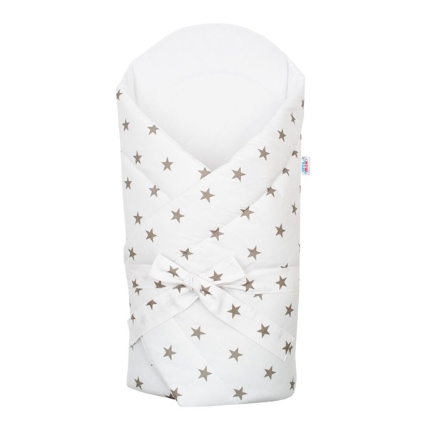 Becik z kokosowym wkładem New Baby biały szare gwiazdy