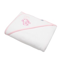 Okrycie kąpielowe frotte z kapturkiem i haftem New Baby 100x100 białe słonik
