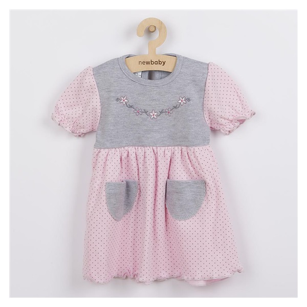 Niemowlęca sukienka z krótkim rękawem New Baby Summer dress różowo-szara