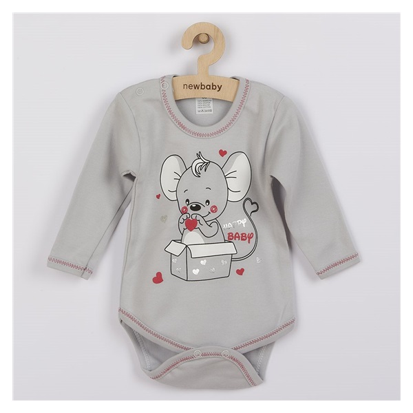 Niemowlęce body z długim rękawem New Baby Mouse szare