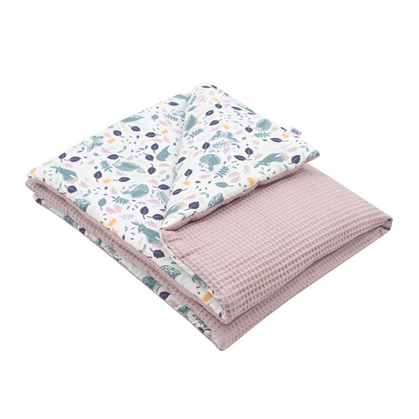 Dziecięcy kocyk wafelkowy z wypełnieniem New Baby różowa króliczki 80x102 cm