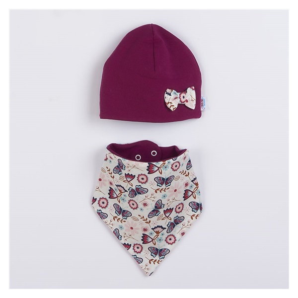 Niemowlęca czapka z apaszką na szyję New Baby Missy fioletowa