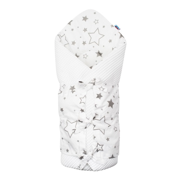 Klasyczny rożek wiązany wafelkowy New Baby biały szare gwiazdki