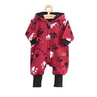 Bawełniany kombinezon dla niemowląt z kapturem a uszkami New Baby łapka ciemno różowy