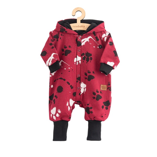 Bawełniany kombinezon dla niemowląt z kapturem a uszkami New Baby łapka ciemno różowy