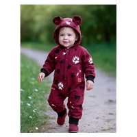 Bawełniany kombinezon dla niemowląt z kapturem a uszkami New Baby łapka ciemno różowy