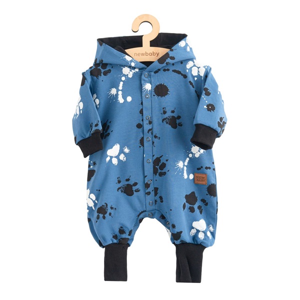 Bawełniany kombinezon dla niemowląt z kapturem a uszkami New Baby łapka niebieski