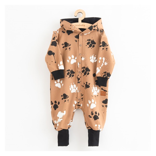 Bawełniany kombinezon dla niemowląt z kapturem a uszkami New Baby łapka musztardowy