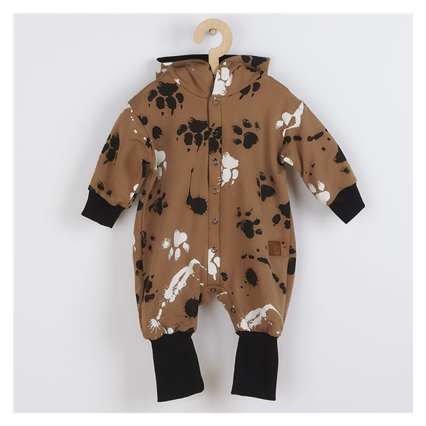 Bawełniany kombinezon dla niemowląt z kapturem a uszkami New Baby łapka musztardowy