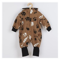 Bawełniany kombinezon dla niemowląt z kapturem a uszkami New Baby łapka musztardowy