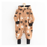 Bawełniany kombinezon dla niemowląt z kapturem a uszkami New Baby łapka musztardowy