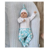 3-częściowy bawełniany komplet New Baby Kiddy biało-turkusowy