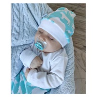 3-częściowy bawełniany komplet New Baby Kiddy biało-turkusowy