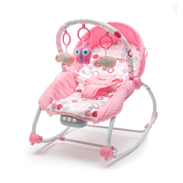 Leżaczek multifunkcyjny z wibracjami Baby Mix różowo-biały