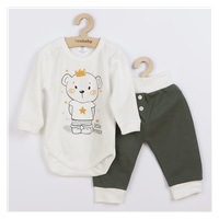 2-częściowy komplet bawełniany New Baby Funny ecru-zielony