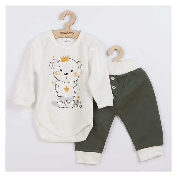 2-częściowy komplet bawełniany New Baby Funny ecru-zielony