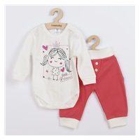 2-częściowy komplet bawełniany New Baby Funny ecru-różowy