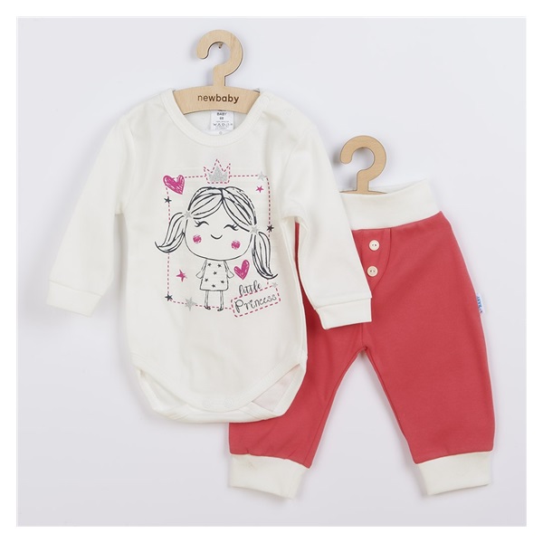 2-częściowy komplet bawełniany New Baby Funny ecru-różowy