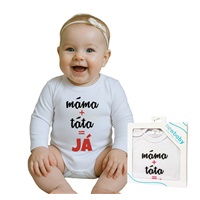Body s potiskem New Baby máma plus táta rovná se JÁ - dárkové balení