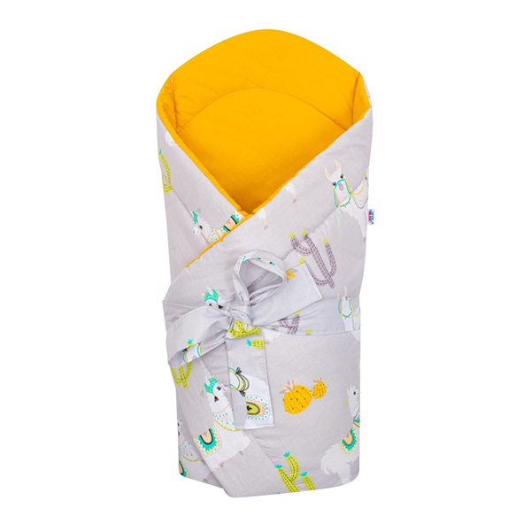 Becik z kokosowym wkładem New Baby lama szaro-musztardowy