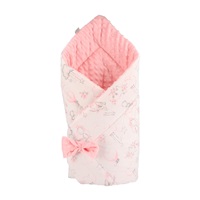 Dwustronny becik z Minky New Baby 75x75 cm misie i króliczki różowy