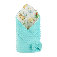 Dwustronny becik z Minky New Baby 75x75 cm pszczoły i biedronki zielone