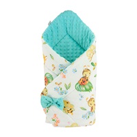 Dwustronny becik z Minky New Baby 75x75 cm pszczoły i biedronki zielone