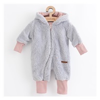 Luksusowy dziecięcy zimowy pajac New Baby Teddy bear szaro różowy