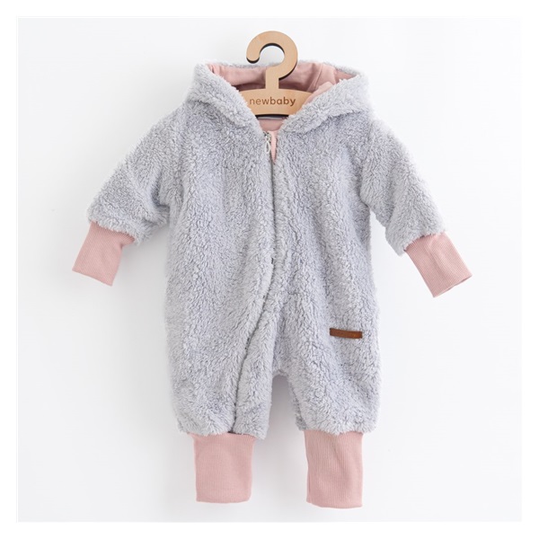 Luksusowy dziecięcy zimowy pajac New Baby Teddy bear szaro różowy