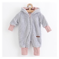 Luksusowy dziecięcy zimowy pajac New Baby Teddy bear szaro różowy