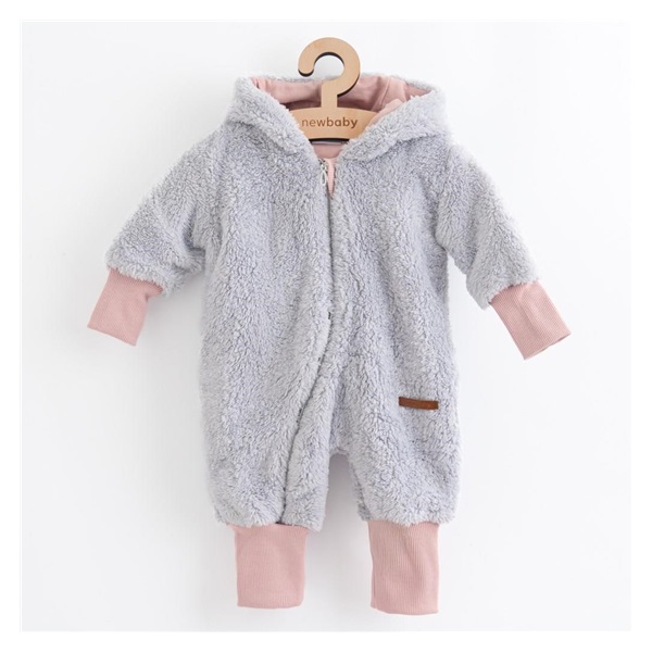 Luksusowy dziecięcy zimowy pajac New Baby Teddy bear szaro różowy